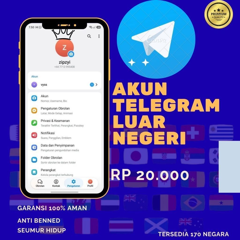 Akun Telegram Luar Negeri Premium Quality Tersedia 170 Negara