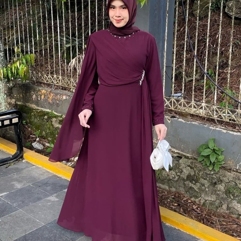 Zaline dress Gamis Muslimah Hitam Lengan Panjang dengan Khimar Dress Maxi Wanita Elegan