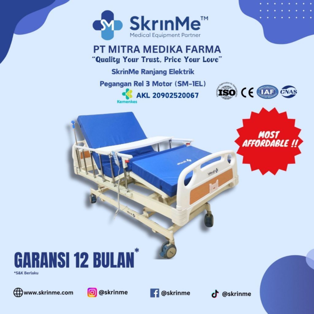 HOSPITAL BED SKRINME ELECTRIC 3 MOTOR JARI / RAILING