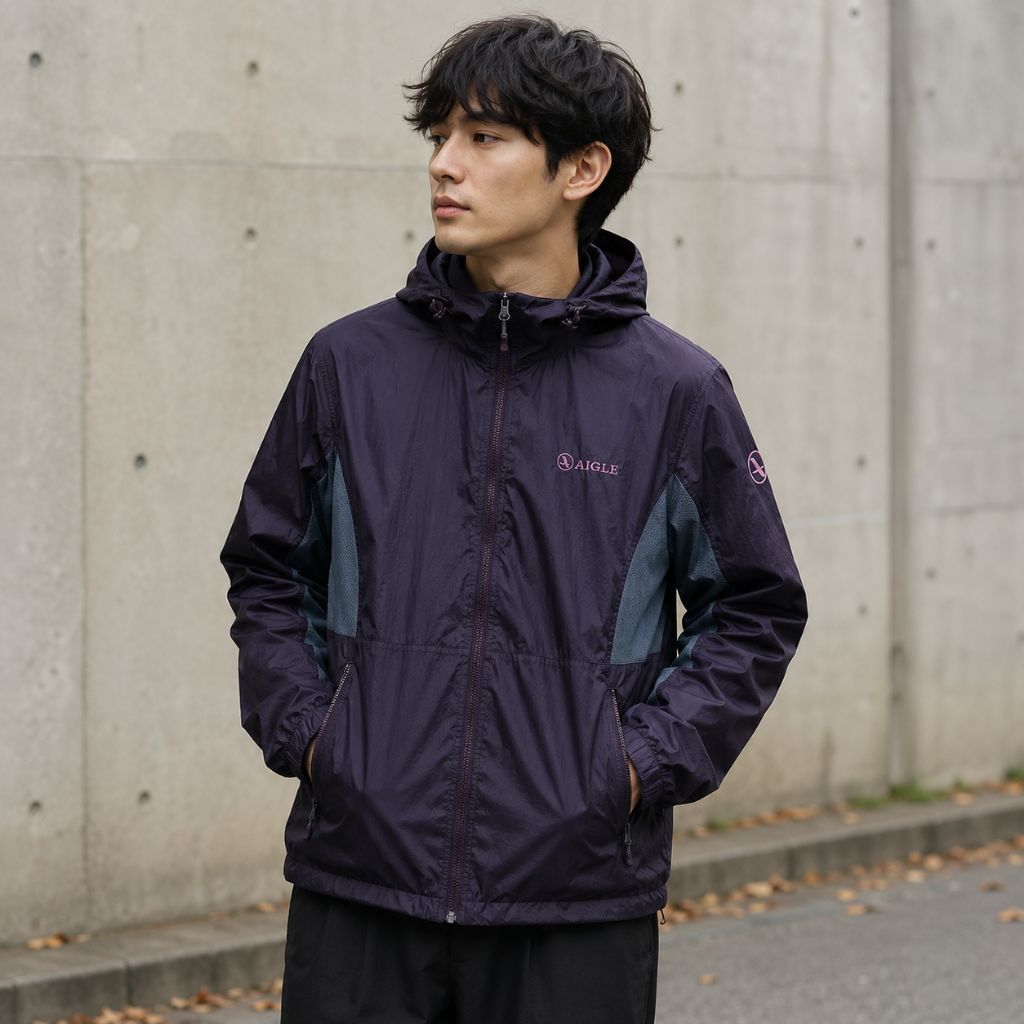 Jaket AIGLE running light weight hidden hoodie setara size M