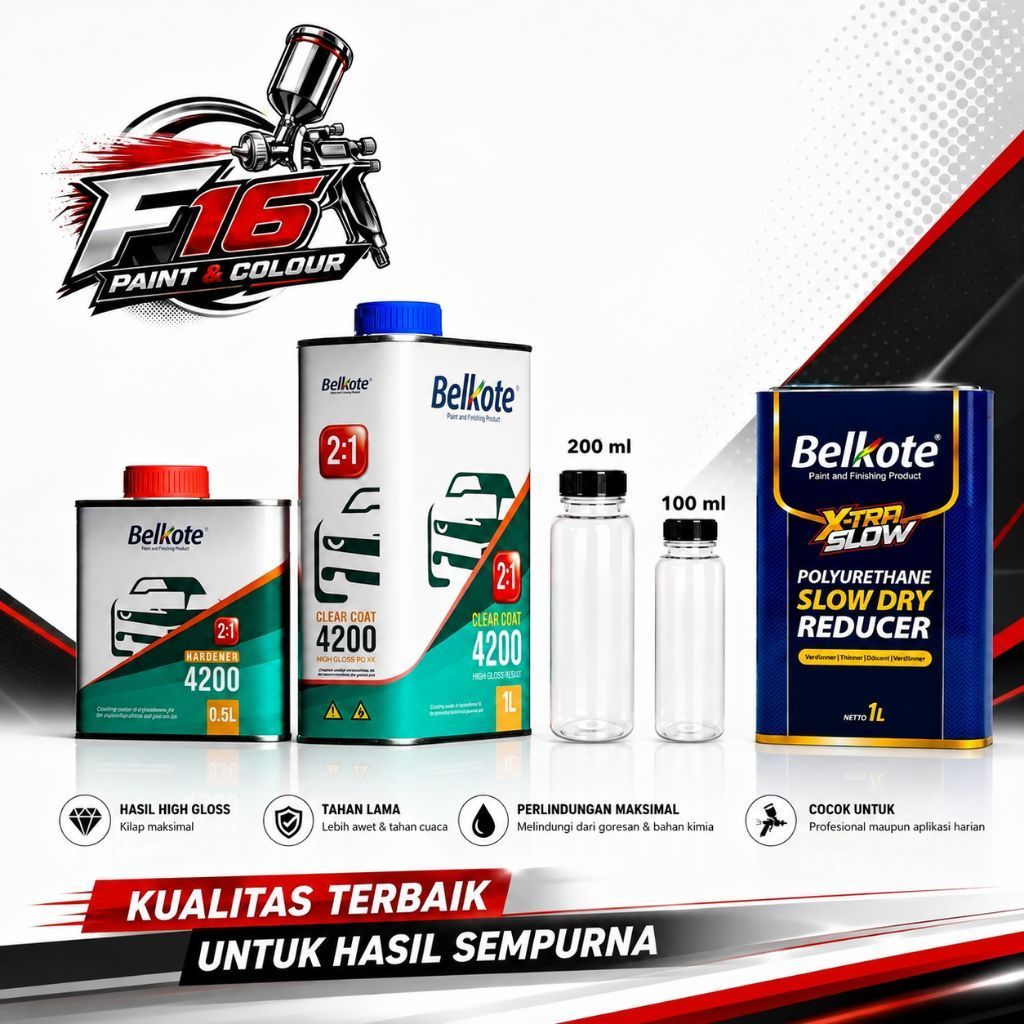 PAKET LENGKAP BELCOTE PU CLEAR COAT 2K 4200 + THINNER BELCOTE PU SLOW DRY REDUCER X-TRA SLOW KEMASAN
