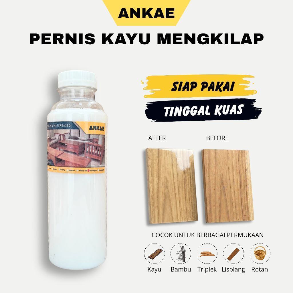 Pernis Mengkilap Water Based 250ml Clear Glossy Kayu Bambu Rotan Triplek Lisplang Mengkilap Siap Pak