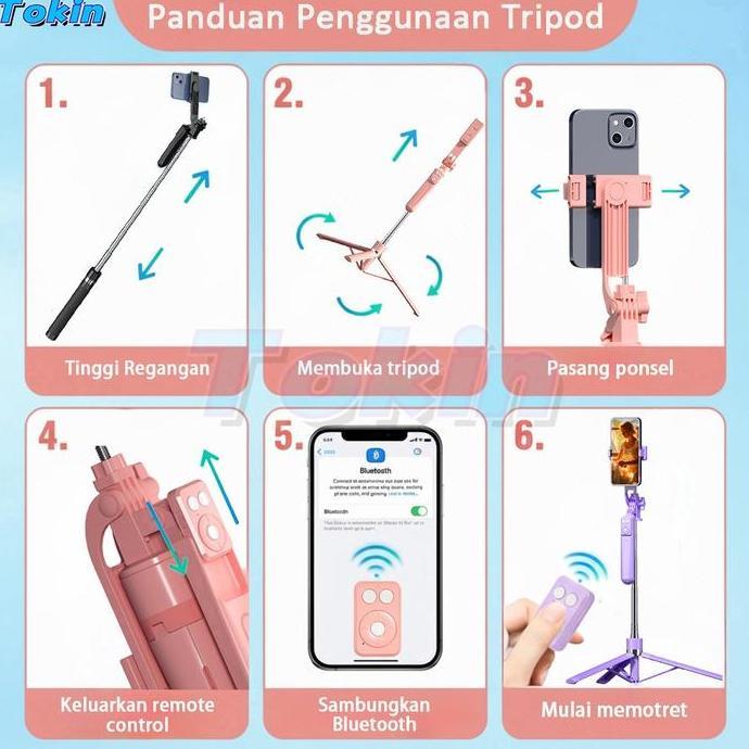 Briliea122 - Toorea 170Cm Selfie Stick Tripod 7 Tombol Remote Control Bluetooth Tripod Hp | Tongsis 