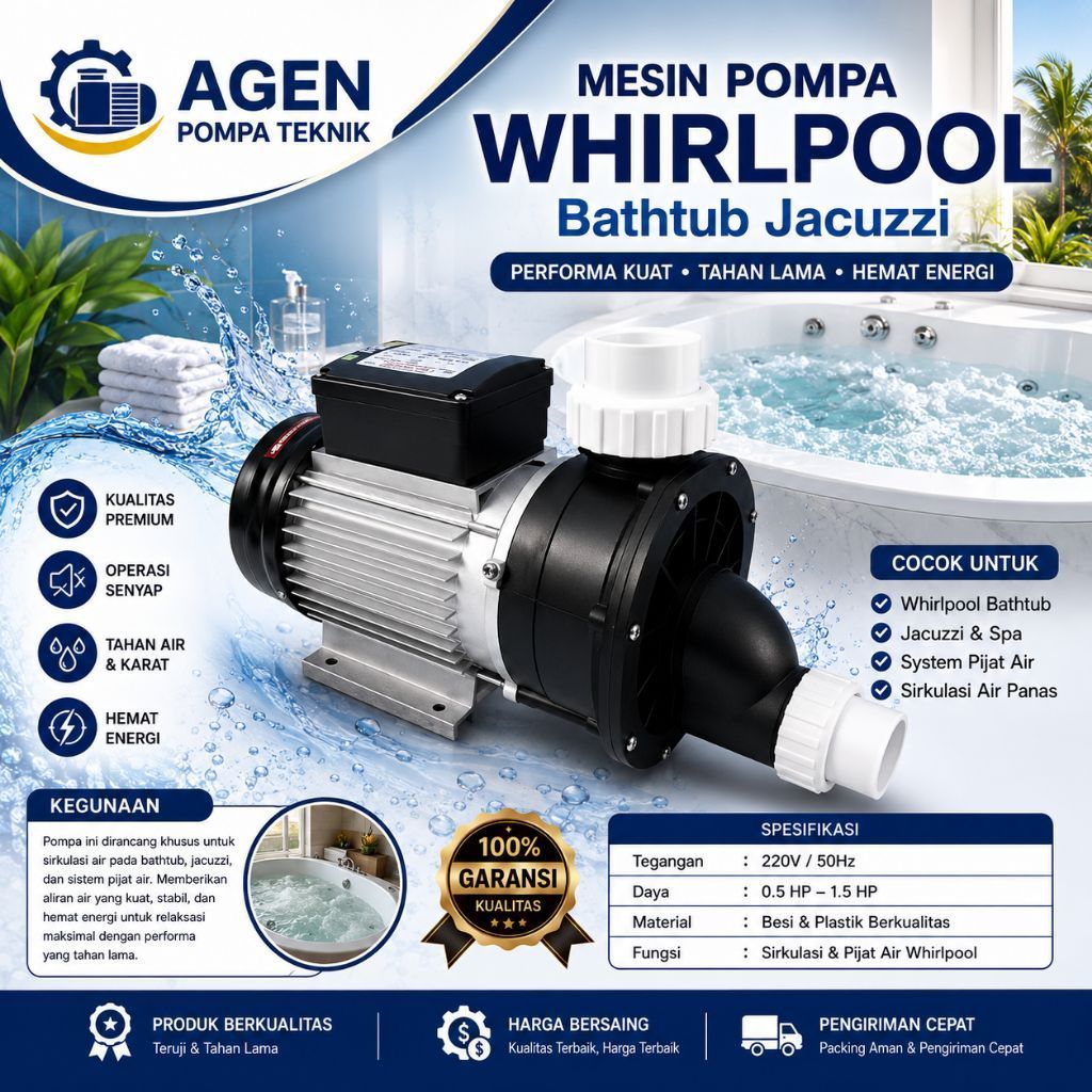 Mesin Pompa WHIRLPOOL 1.5 PK Bathtub Jacuzzi