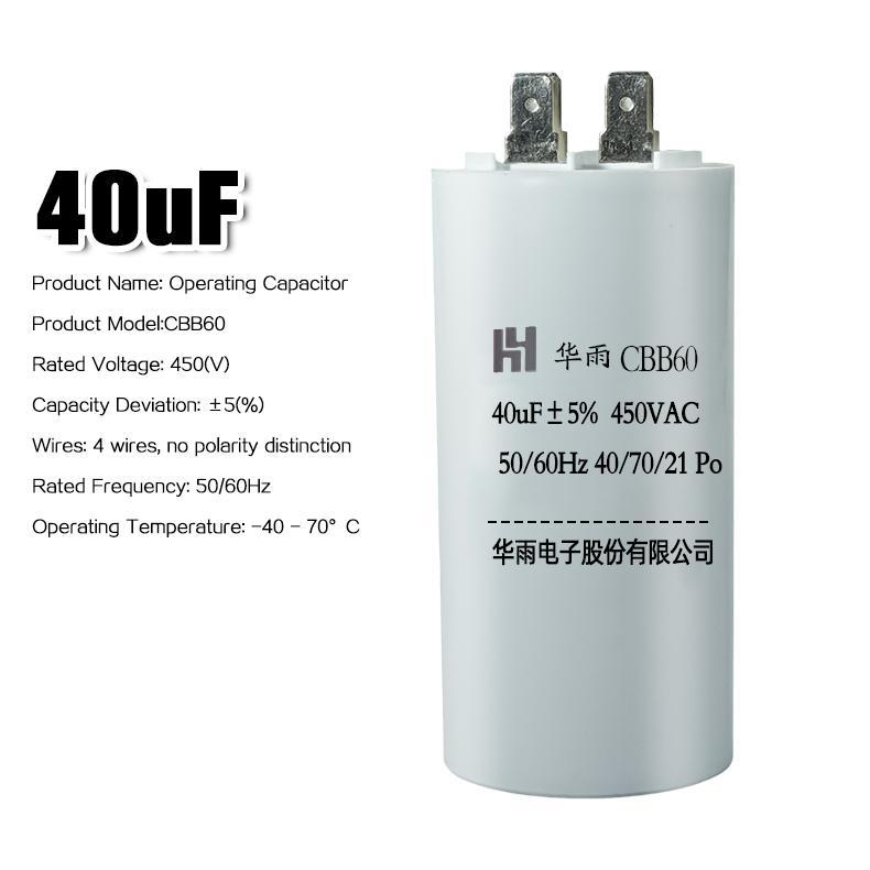 Kapasitor CBB60 450V AC Untuk Kompresor Pilihan Kapasitas 6uf 8uf 12uf 25uf 40uf Starting Running