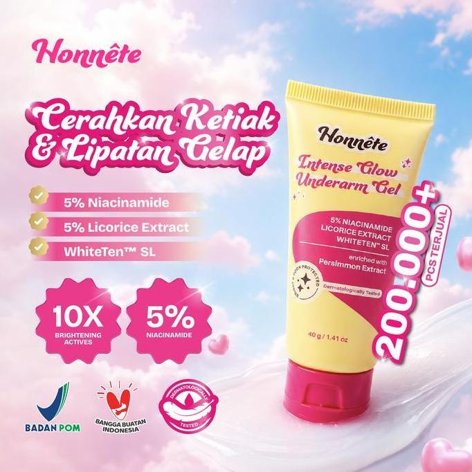 Honnete Intense Glow Underarm Gel 40g - Gel Pencerah Ketiak 5% Niacinamide Anti Bau Badan Dermatolog