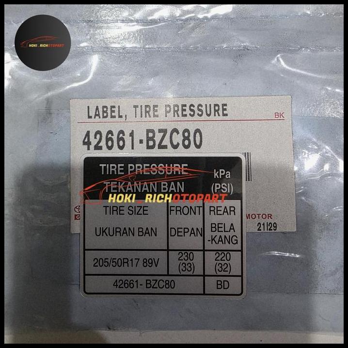 TERLARIS STIKER LABEL TIRE PRESSURE TEKANAN ANGIN AVANZA VELOZ 2022 ORIGINAL 