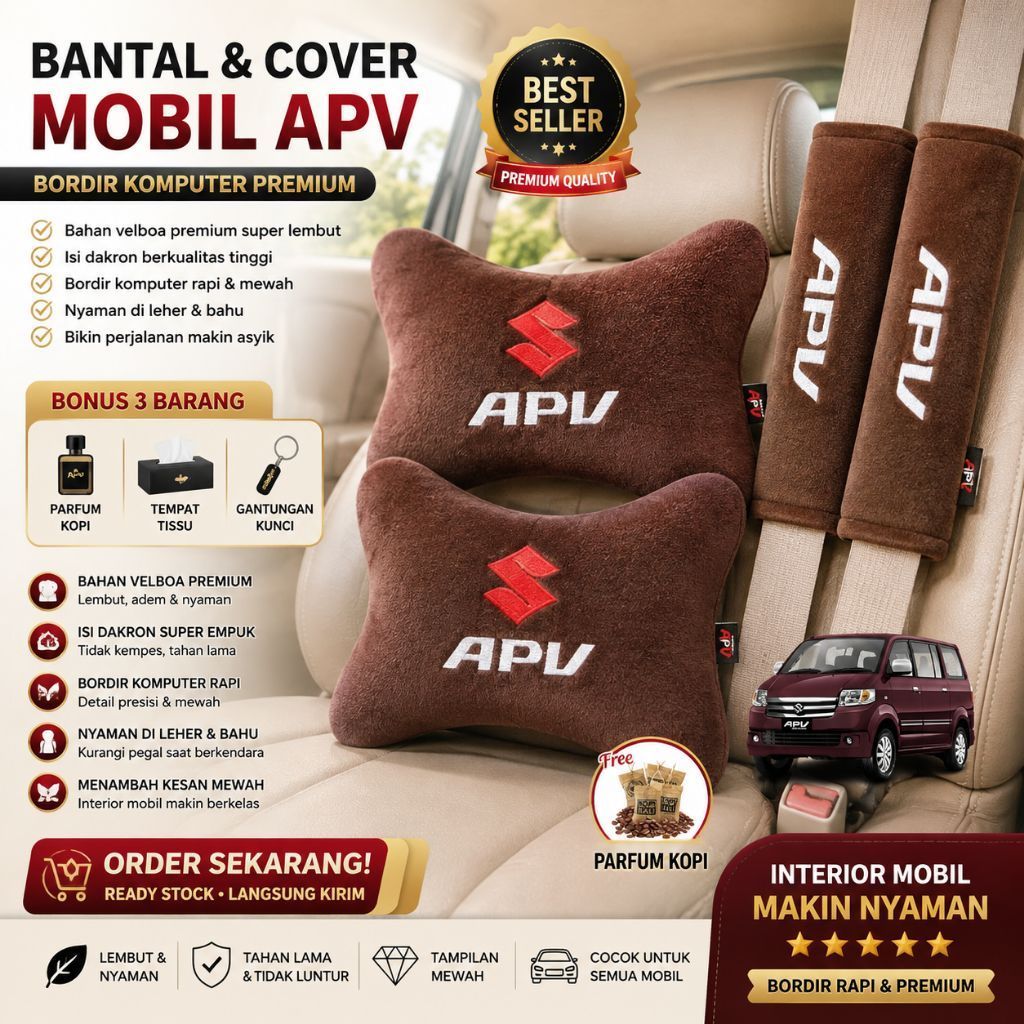Bantal Mobil SUZUKI APV + Cover Seatbelt Bordir Komputer | Bahan Velboa Premium Isi Dakron Tebal | C