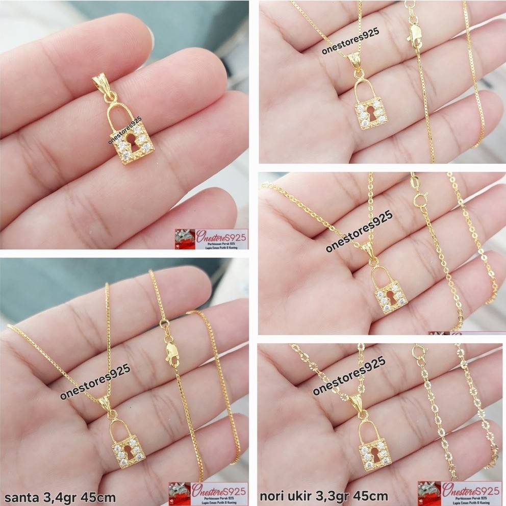 KALUNG GEMBOK PERAK 925 LAPIS EMAS KUNING