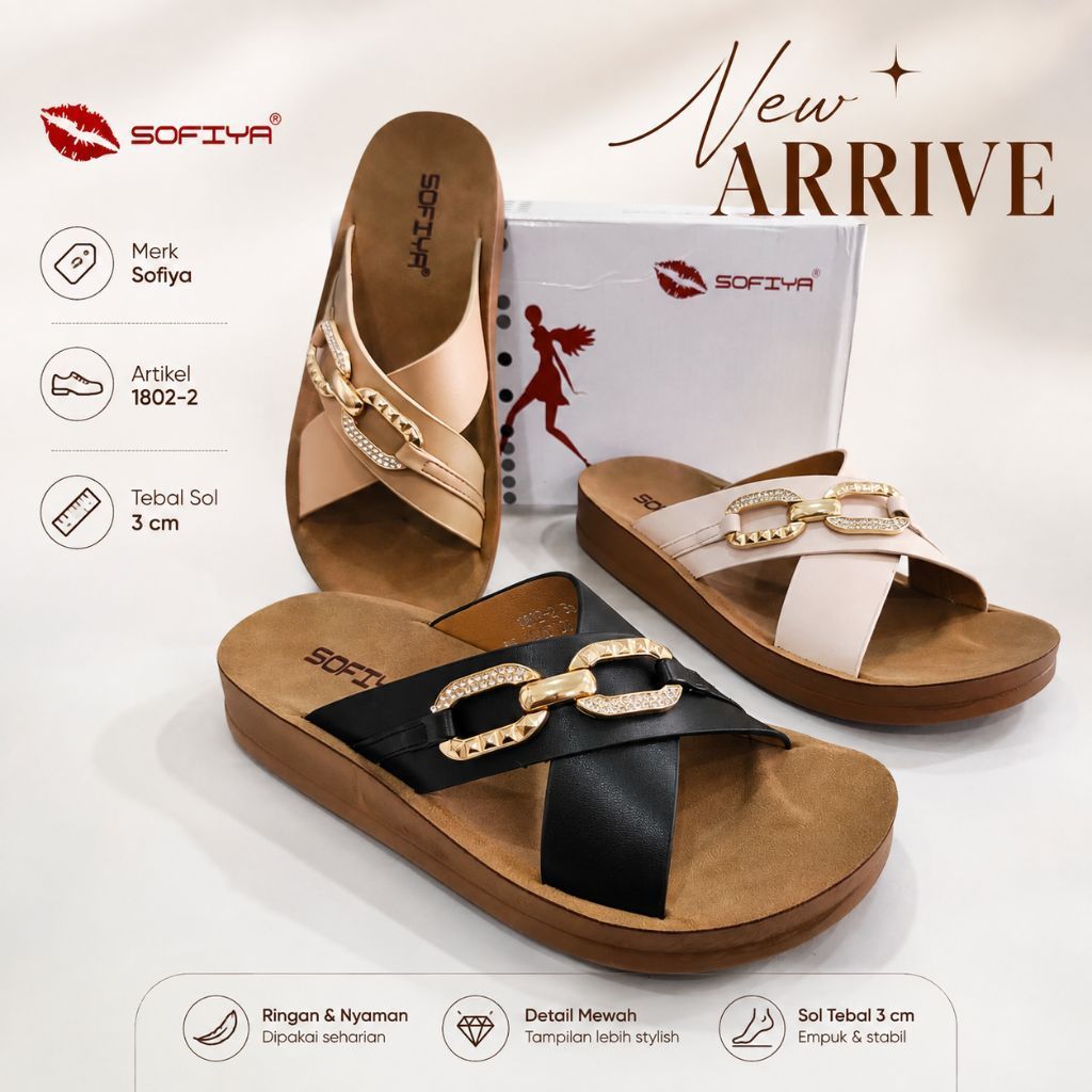 Sandal Sofiya Haq remdah 3cm tipe 1802-2 | Sandal Wedges Sofiya Hak rendah 3cm | Sandal Impor Sofiya