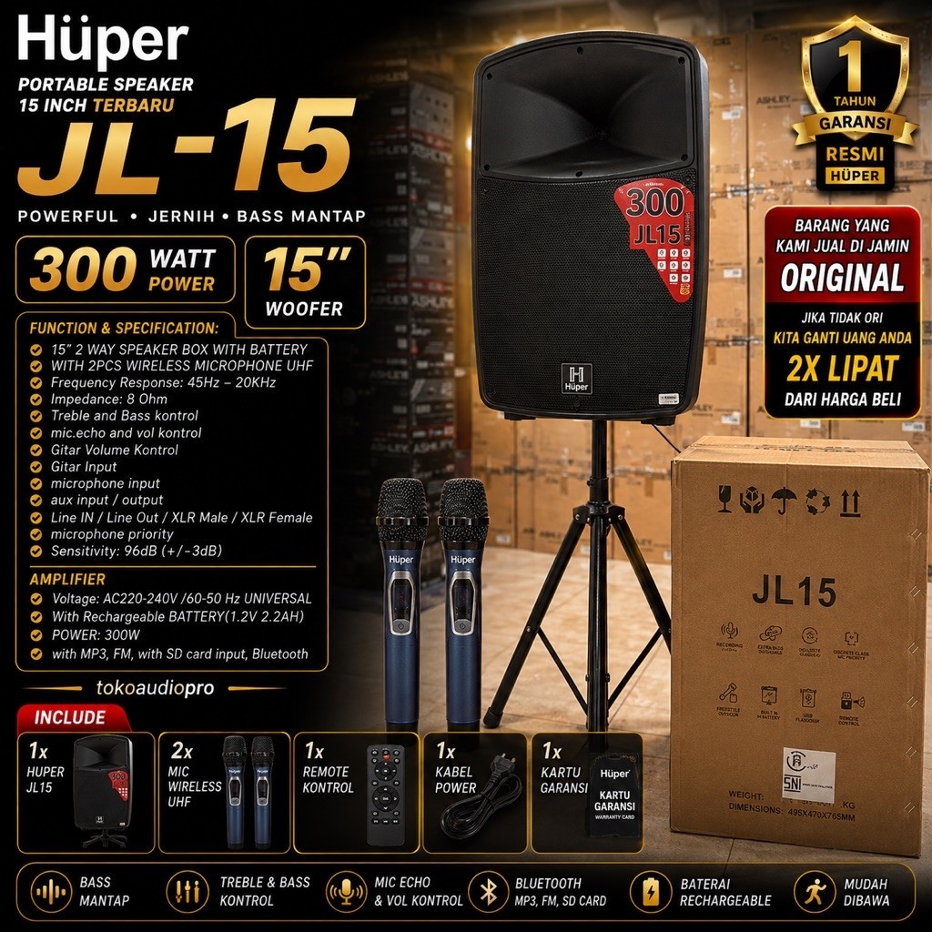 Speaker Portable Huper Jl15 Original Speaker 15inch Huper Jl15