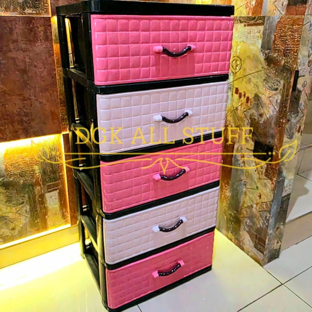 Laci Lemari Rak Kabinet Drawer Tarik Tempat Penyimpanan Baju Pakaian Serbaguna Plastik 5 Lima Susun 