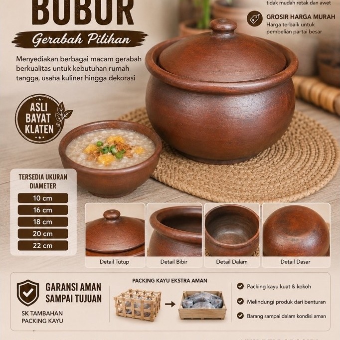 Kendil Bubur D18cm | Kendil Bubur Tanah Liat