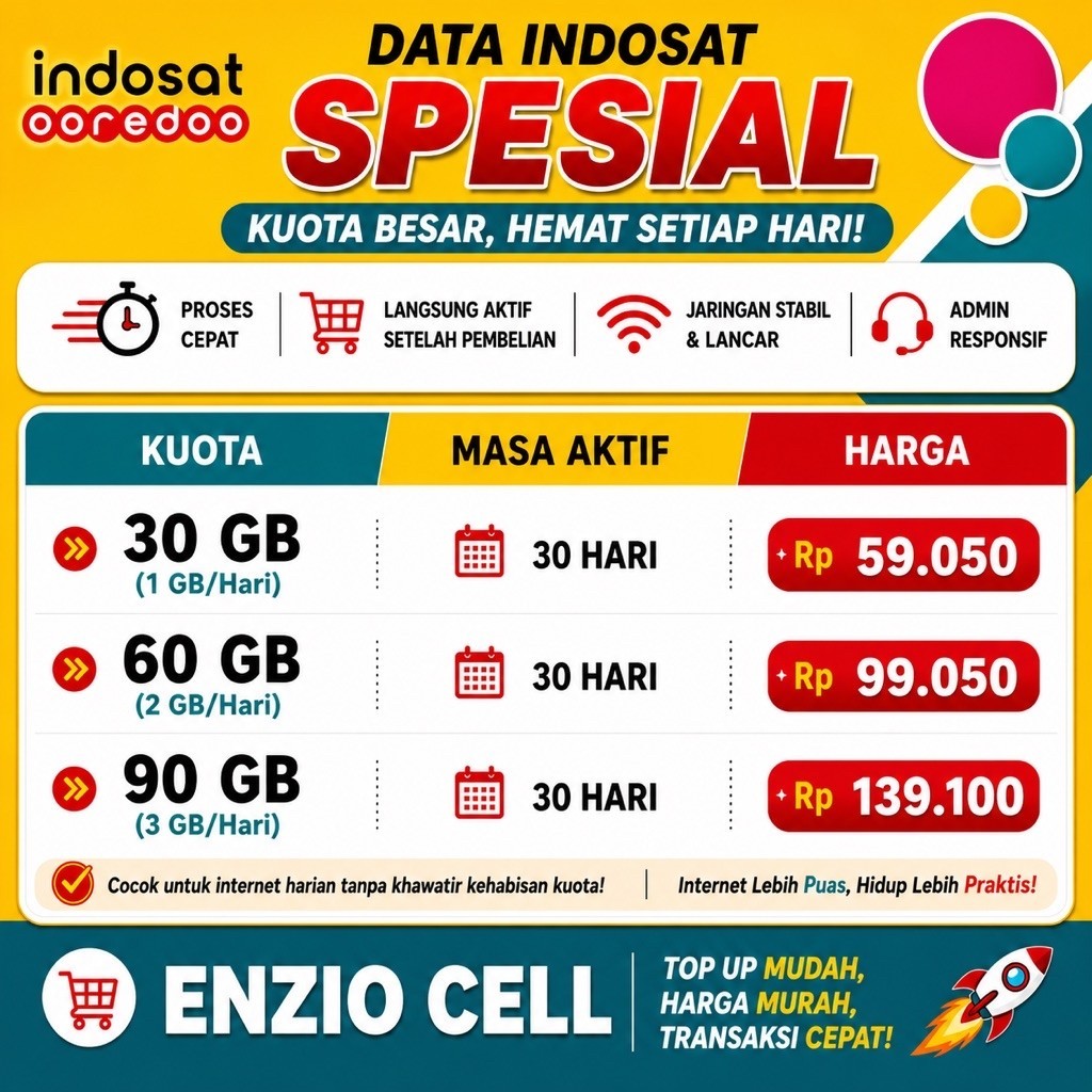 PAKET DATA INDOSAT SPESIAL 30GB 60GB 90GB | MASA AKTIF 30 HARI
