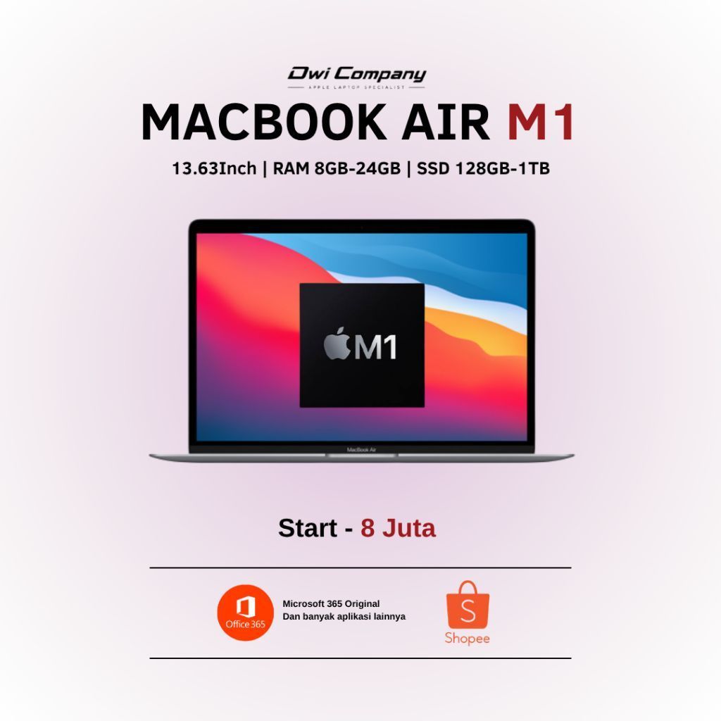[Pre-Owned]Macbook Air M1 2020 13Inch 8GB 16GB 256GB 512GB 1TB Second Berkualitas