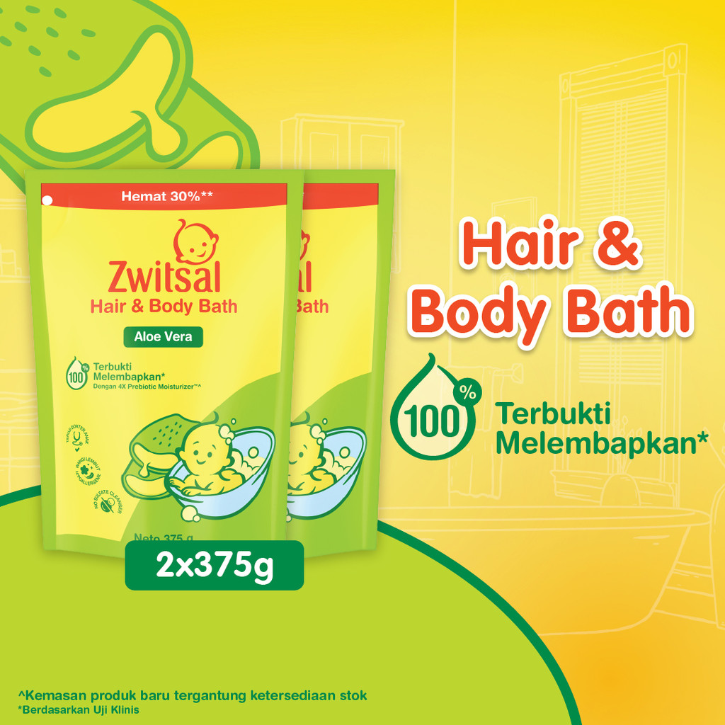 Zwitsal Baby Bath Hair and Body Aloe Vera 375g x2 - Sabun cair mandi bayi untuk kulit lembut, lembab