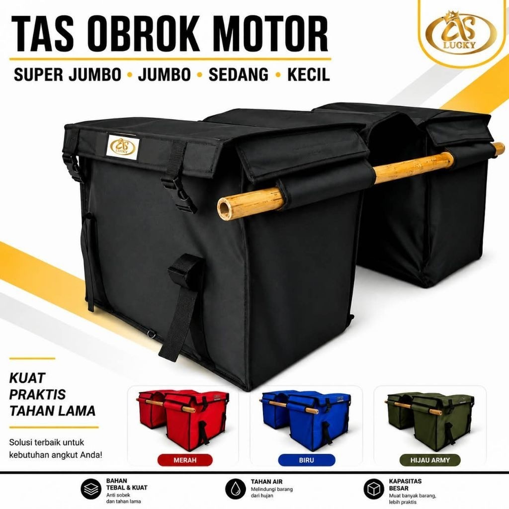 TOPS Tas Motor Anti Air Tebal Kuat Tas Obrok Pos Keranjang Motor Jumbo, super jumbo, sedang, kecil