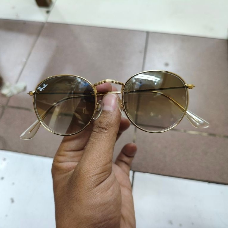 KACAMATA RAYBAN ROUND METAL BULAT GOLD LENSA COKLAT GRADASI