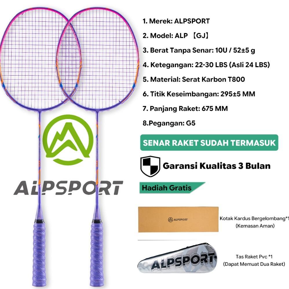 TERBARU ALPSPORT GJ Max 35LBS 10U 52g Raket Bulutangkis Ungu Hitam Merah Senar Grip Terpasang Premiu
