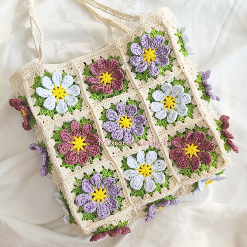 Tote bag flower/tote bag rajut/tote bag crochet/tote bag cantik