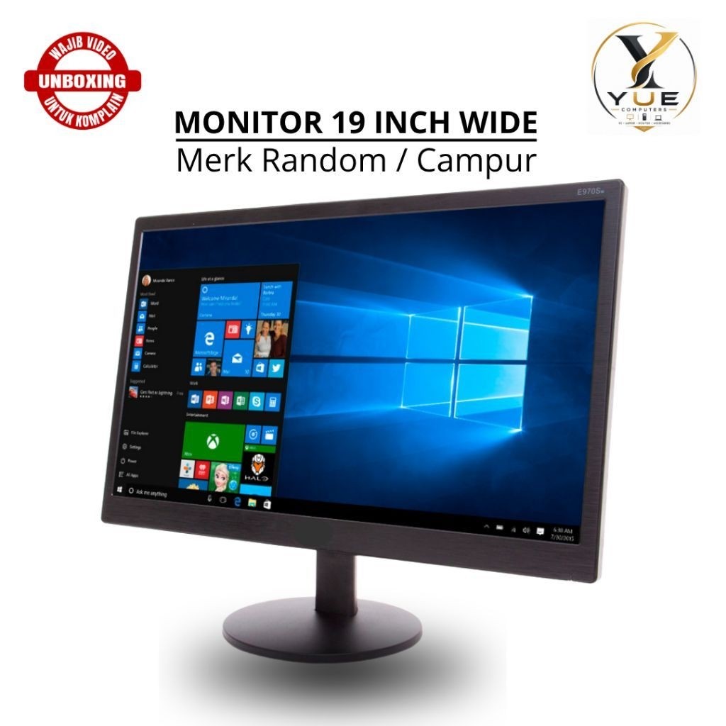 Monitor 19 Inch Wide Bekas | Merk Random (Dell/HP/LG/Samsung/AOC/BenQ) | VGA/DVI Siap Pakai