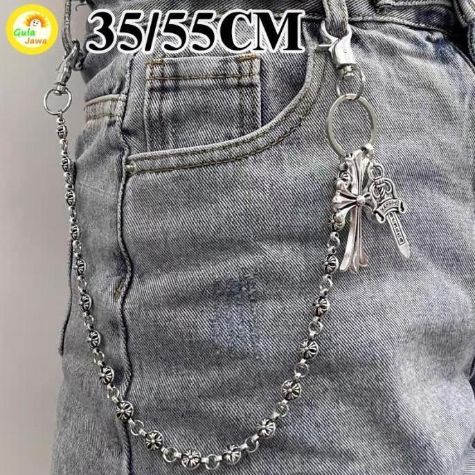 HAWAYMAX Chrome Hearts Rantai Jeans Salib Manik-Manik Bundar Pedang