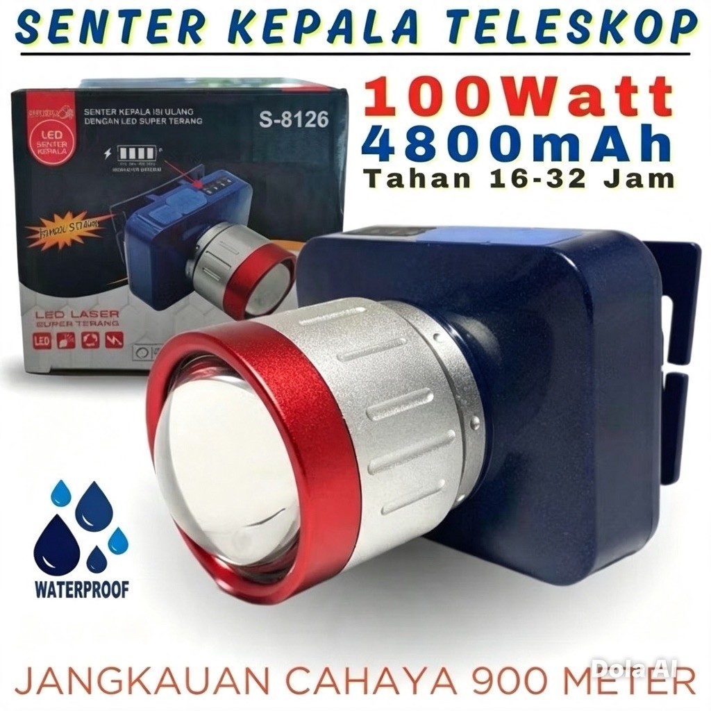 Sunpro Senter S-8126  Kepala Zoom 100 Watt Super Terang - Senter Zoom Fokus