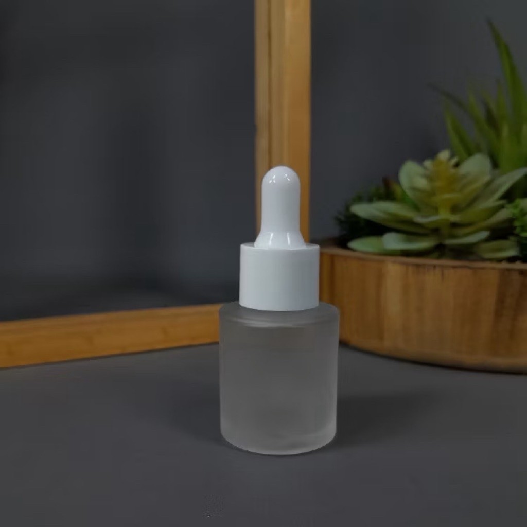 Botol Kaca Pipet Frosted 20ml - Desain Elegan, Pipet Kaca Tumpul, Ideal untuk Serum