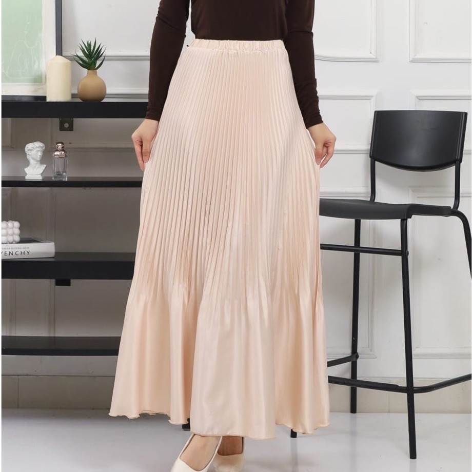 Nadira Skirt - Rok Satin Silky Plisket Wanita Payung Cabang Material Satin Silky Premium