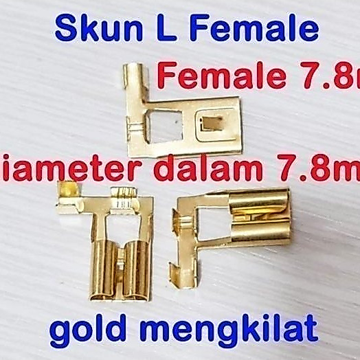 skun L 7.8mm gepeng female - skun jumbo kabel bengkok gold (100pcs).