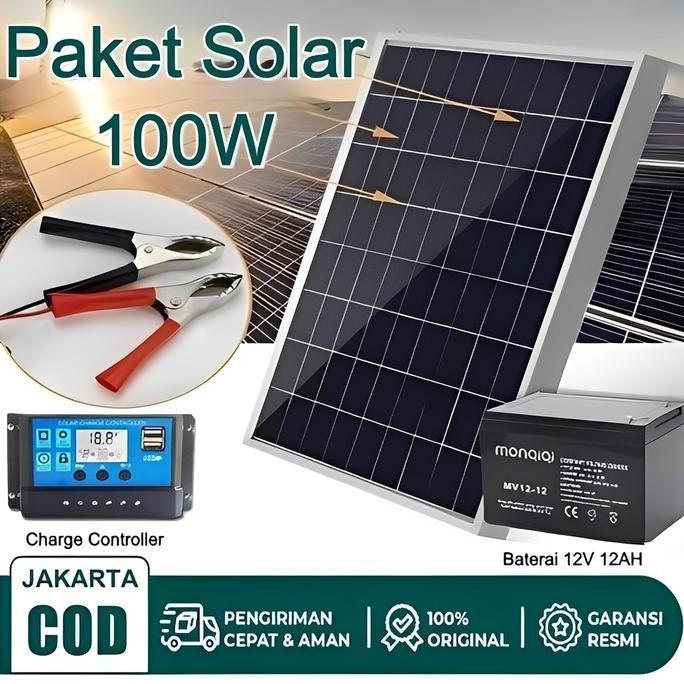 THISBUY Panel Surya 12V 100W Waterproof Solar Panel untuk Pembangkit Listrik Rumah, Pengisian Aki da