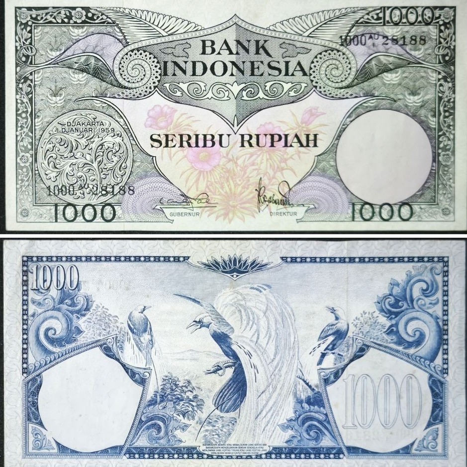 koleksi Uang Kuno 1.000 Rupiah 1959 — Burung Merak — Bank Indonesia — Klasik Langka