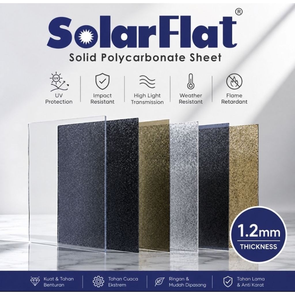 SolarFlat Solartuff 1.2mm Polycarbonate Flat Solar Tuff Atap 1 Meter