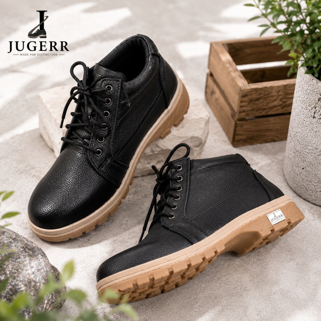 Sepatu bot pria JUGERR hitam tali model chukka dengan sol tebal anti selip
