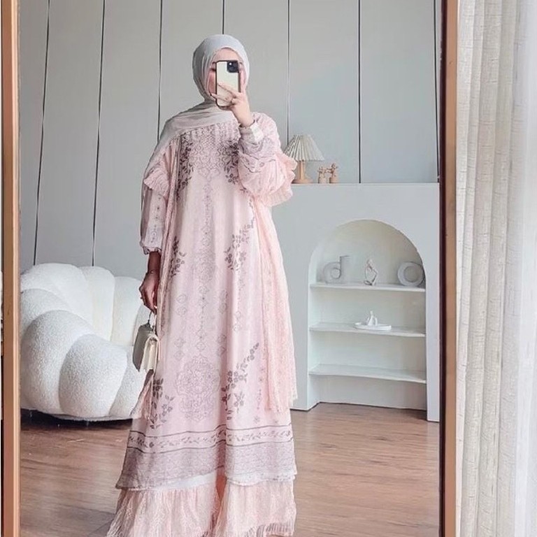 CANDY LADY Vanika Assymetric Maxi / Gamis Motif Wanita Terbaru Dress Lebaran Premiun