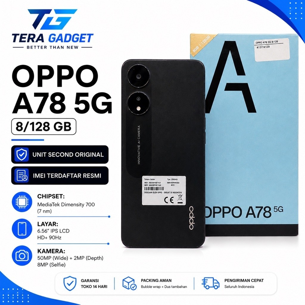 OPPO A78 5G 8/128 GB SECOND GARANSI RESMI FULLSET ORIGINAL