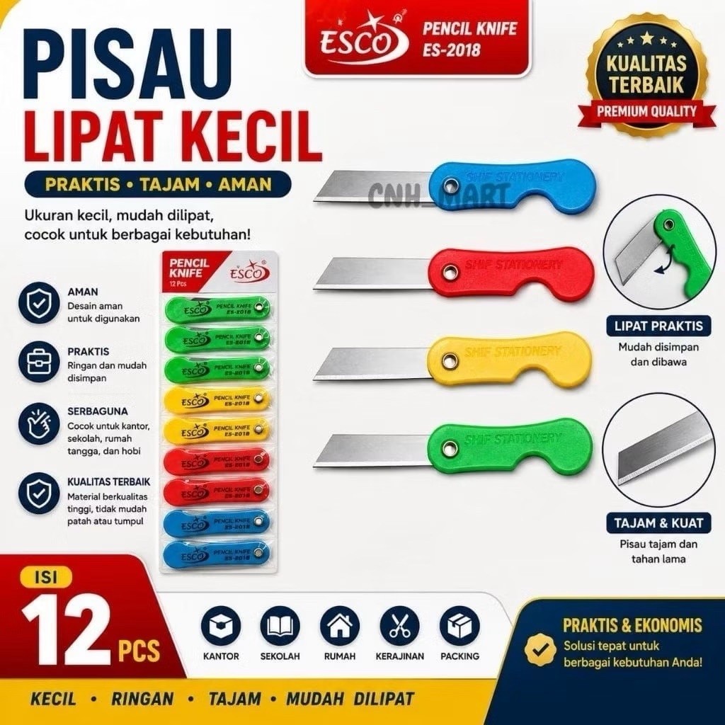 Pisau lipat warna murah - Tajam harga perlusin 12pcs