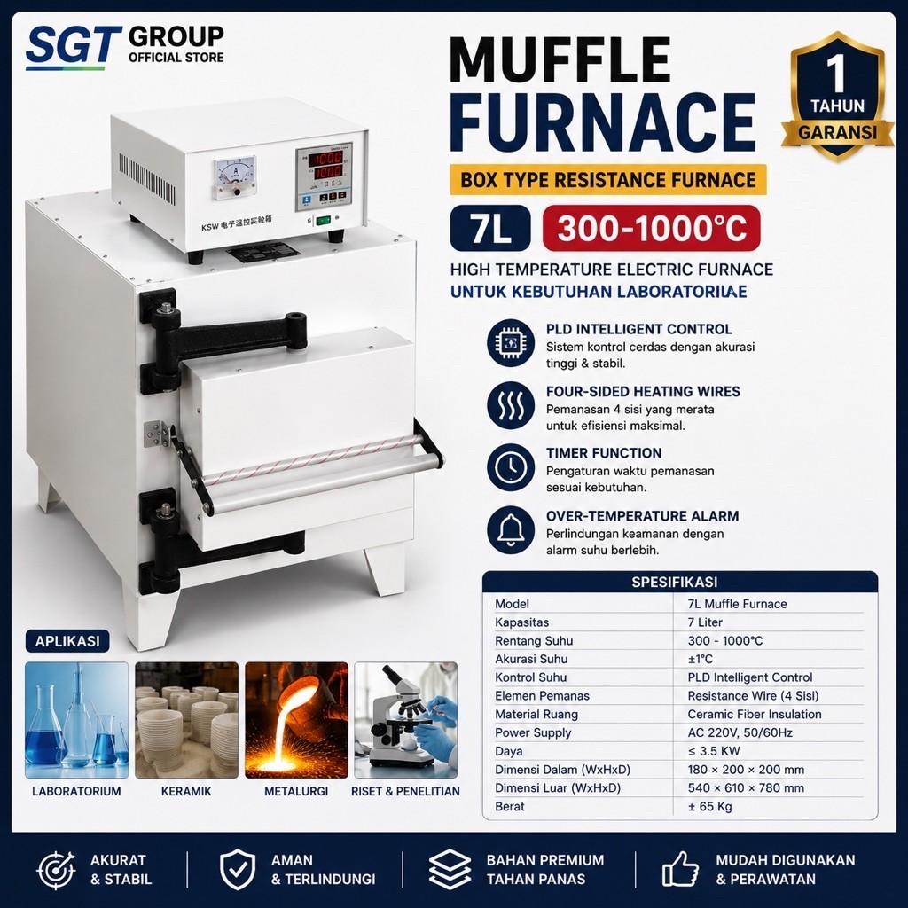 Muffle Furnace 7L 1000°C Digital Laboratory Furnace Box Resistance Furnace Tanur Laboratorium High T