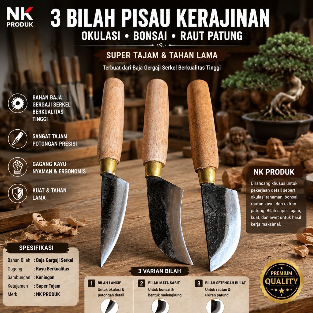 Pisau kerajinan pisau okulasi pisau bonsai pisau grafting 3 bilah bahan baja serkel  super tajam