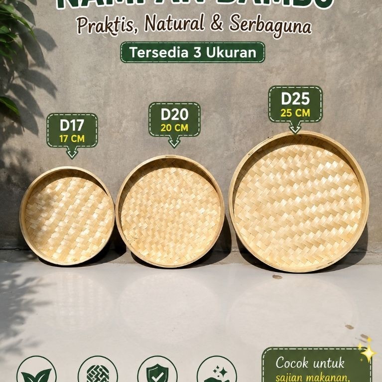 nampan bambu estetik,tampah bambu mini,nampan mini estetik,piring bambu,nampan saji bulat,nampan bam