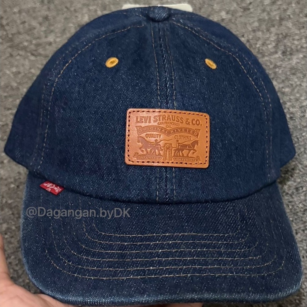 Topi Levis Denim Cap Leather Logo Original 100% Dark Navy Blue