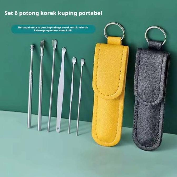 6 Buah Sendok Telinga Set Sendok Telinga Kancing Baja Tahan Karat