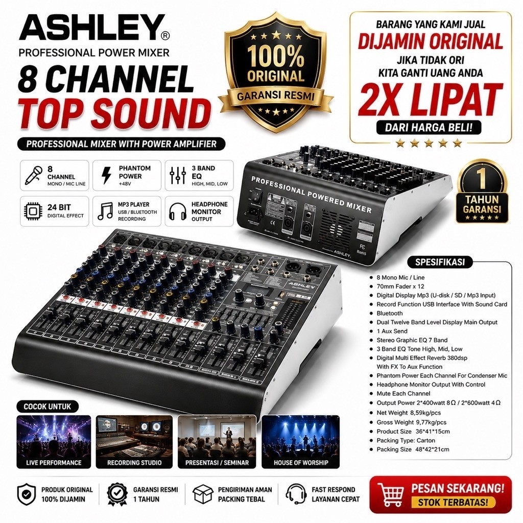 Power Mixer Ashley Top sound Original Power Mixer 8 Channel Ashley