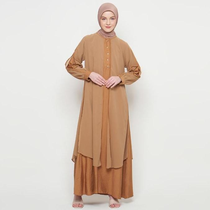 Gamis Wanita Pakaian Muslim Wanita Gamis Slit Warna Coklat SR277 (TERBAIK) (TERBARU) (TERMURAH)