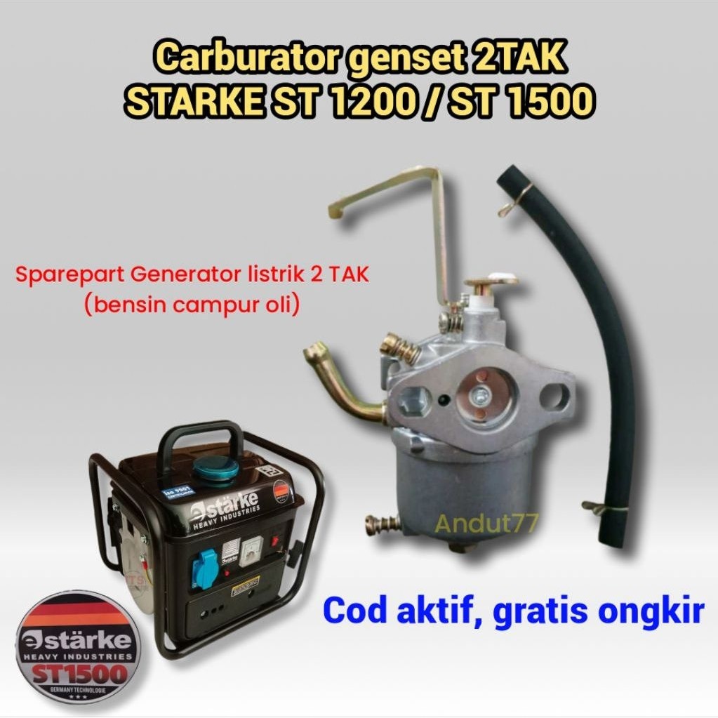 Carburator genset listrik 2 tak ST 1200 1500 generator mini 750 watt jenset