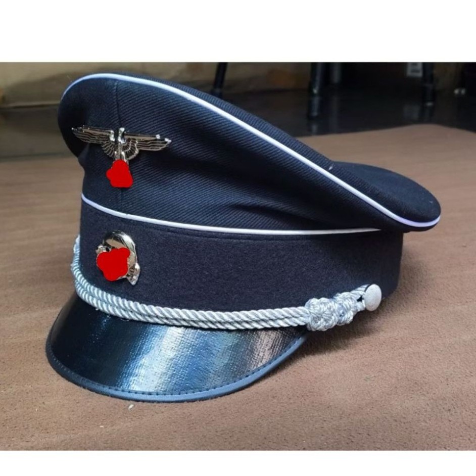 Visor Cap German WWII WW2 Algemeine Schutzstaffel Hitam Reproduksi