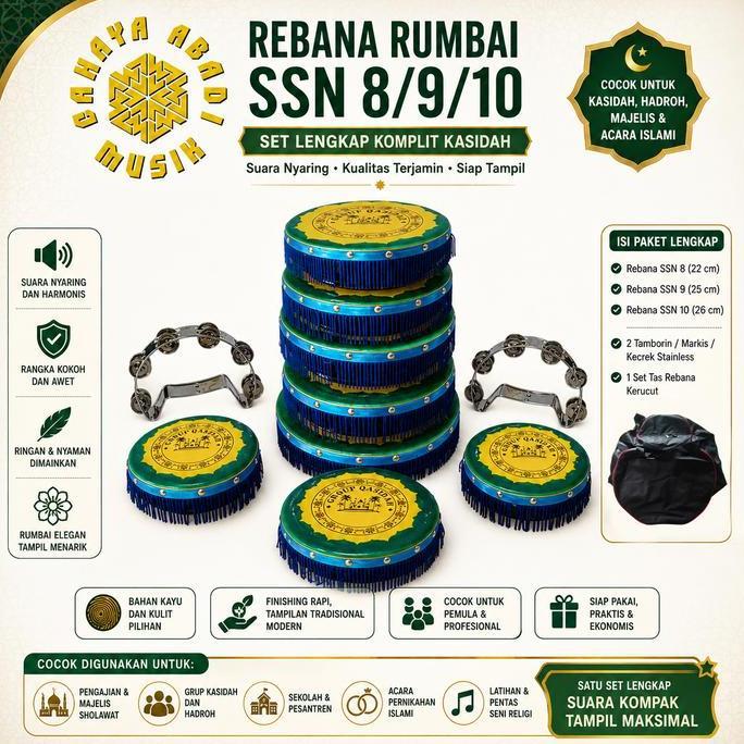 Warkah_Bpd - Rebana 1 Set Lengkap Lengkap/Komplit Alat Kasidah Rebana Rumbai - Alat Kasidah Rebana 1