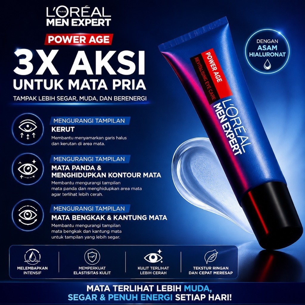 Loreal Power Age Revitalising Eye Cream with Hyaluronic Acid 15ml