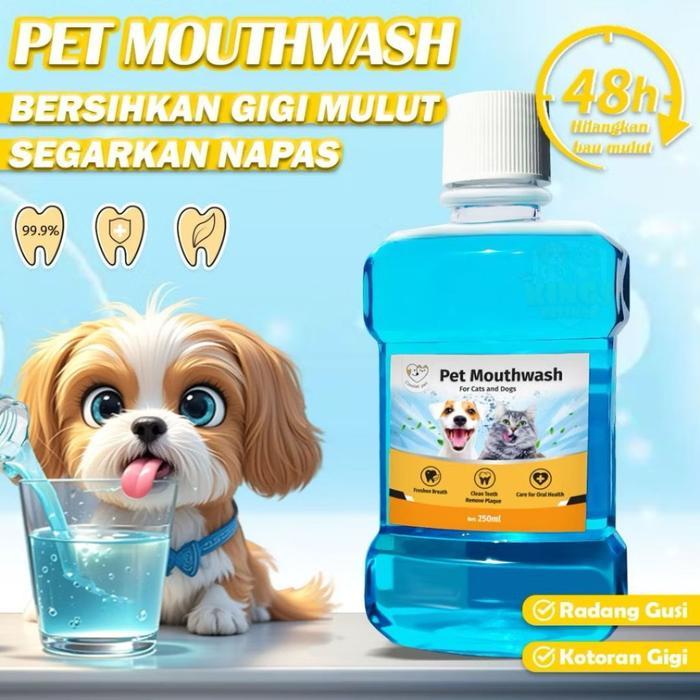 PEMBERSIH MULUT HEWAN / PET MOUTHWASH CAT&DOG 250ML - DENGAN BUBBLE