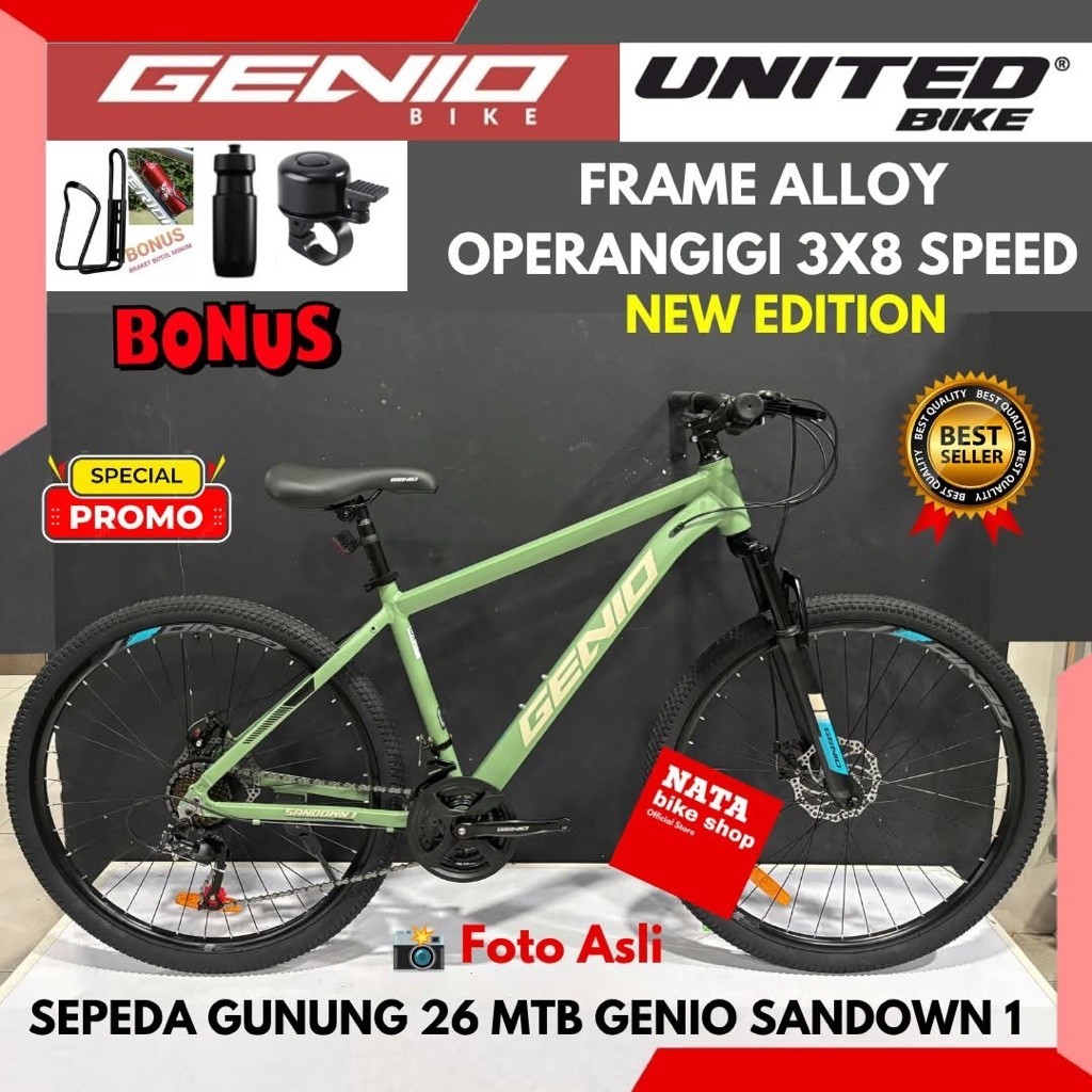 Sepeda Gunung 26 MTB Genio Sandown 1 Frame Alloy Rem Discbrake Operangigi New